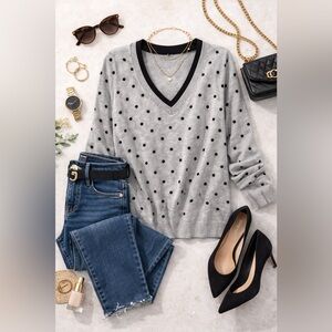 Lane Bryant Elegant Black Polka Dot V-Neck Sweater size 18/20